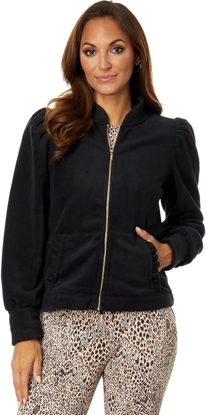 Lilly Pulitzer Cabello Fleece Puff Long Sleeve Full Zip-Up Jacket Black Size L
